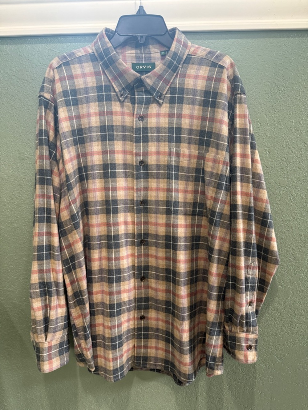 Orvis Plaid Button-Down Shirt in Navy, Beige & Brown Tones